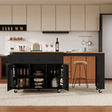 Rolling Kitchen Island with Extendable Dining Table, Kitchen Cart Storage Cabinet Island Table with Drawers & Power Outlet, Black