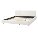 King Size Upholstered Platform Bed Frame with Soft Padded Headboard, White