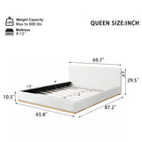 Elegant Velvet Upholstered Bed Frame, Queen Size Platform Bed for Bedroom, White