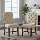 Set of 2 Retro Dining Chairs Upholstered Armless Chairs with Sturdy Wood Frame & Button Tufting
