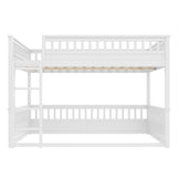 Queen Bunk Bed with Ladder and Guardrails, Detachable Bed Frame, White