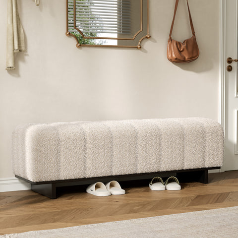63.62'' Dining Bench Entryway Bench Tufted Ottoman Bench End of Bed Bench with Rubber Wood Legs