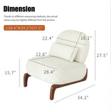 Set of 2 Accent Chair with Solid Wood Legs & Soft Cushion, Velvet Reading Armless Chair Lounge Chair, White