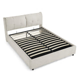Queen Storage Platform Bed Frame Chenille Upholstered Bed with Soft Headboard, Beige
