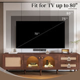 TV Stand for TVs up to 80", Mid-Century Modern Media Console Entertainment Center with LED Lights & Storage, Dark Brown