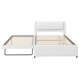Full Size Upholstered Platform Bed Frame with Soft Padded Headboard & Trundle, Beige
