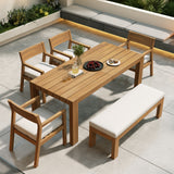 6pcs Outdoor Dining Set for 6, Patio Furniture Set Dining Table Set with Chairs, Bench & Waterproof Cushions, Beige+Light Teak