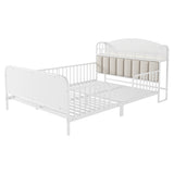 Full Size Metal Platform Bed Frame Kid Bed with Upholstered Headboard, Reversible Side Rail, LED Lights