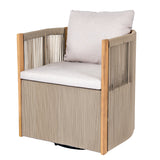 Outdoor Swivel Patio Armchair, Hand-Woven Rope Wicker Swivel Chair with Premium Cushions for Garden & Deck