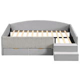 Full Size Kid Platform Bed Frame Upholstered Daybed Toddler Bed with 2 Storage Drawers, Gray