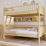 Twin Over Twin Wooden Bunk Bed with 3 Storage Shelves, Interchangeable Left/Right Ladder, Natural