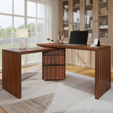 90" L-Shaped Desk with 3 Drawers, Modern 360° Rotating Wood Executive Desk, Corner Office Workstation for Home Office