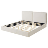 King Size Upholstered Bed Frame, Double-Pillow Platform Bed with Skin-Friendly Textured Fabric, Beige+Cream