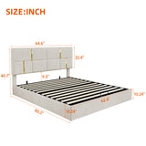 Queen Size House Bed Platform Bed Frame for Kid with Storage, Velvet, Beige