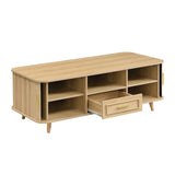 Mid-Century Modern Coffee Table with Storage, Wood Center Table with Tambour Doors & Drawer