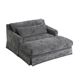 59.45"W Chenille Chaise Lounge Sofa Bed, 2-Seat Sleeper Loveseat Sofa Chair with Textured Surface & 2 Back Cushions