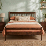 Queen Size Platform Bed Frame with Headboard and Footboard, Walnut
