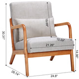 Mid-Century Modern Accent Chair Set with Cushion, Pillow & Solid Wood Frame, Upholstered Reading Armchair, Beige&Natural