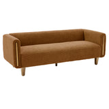 Modern 3-Seater Sofa Premium Boucle Fabric Textured Sofa Couch with Wood Accent Armrests & Rubberwood Legs