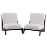 Set of 2 Accent Chairs, Mid-Century Modern Upholstered Armless Chairs with Solid Wood Frame