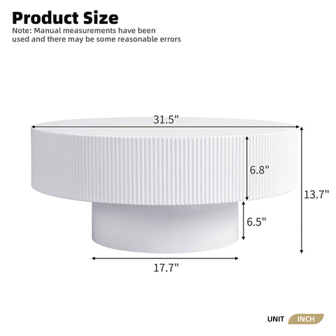 Modern Round Coffee Table Cocktail Table Accent Table Drum End Table Minimalist Fluted Center Table, Easy Assembly, White-ModernLuxe