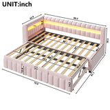 Twin XL to King Size Daybed Bed Upholstered Sofa Bed with LED Lights, USB Ports & Pull Out Trundle Bed, Pink