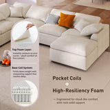 Sectional Sofa, 7-Seater Oversized Sofa with Movable Ottoman, Chenille Upholstered Modular Sofa Couch, Beige