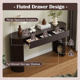 Curved Console Table Entryway Table Sofa Side Table Accent Table with 3 Drawers, Interchangeable Leg, 1 Storage-Leg, Espress