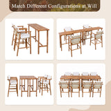 3-Piece Outdoor Acacia Wood Bar Set Patio Dining Set, Patio Counter Height Dining Table & Stools with Cushions, Natural