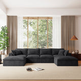Fully Compressed Modular Sectional Sofa, U Shape with Ottomans, Luxury Corduroy with Extra Width&Depth Cloud Like Soft Cushion, No Assembly Required, for Living Room&Apartment