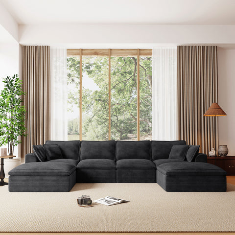 Fully Compressed Modular Sectional Sofa, U Shape with Ottomans, Luxury Corduroy with Extra Width&Depth Cloud Like Soft Cushion, No Assembly Required, for Living Room&Apartment