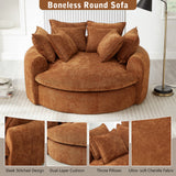 59.8"W Round Chaise Lounge Sofa, Chenille Accent Chair Boneless Loaf Sofa Couch with 8 Throw Pillows, Orange