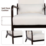 Mid-Century Modern Accent Chair with Lumbar Pillow & Soft Cushion, Reading Armchair Ergonomic Lounge Chair, Beige&Walnut