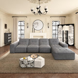 143.7" Modular Sectional Sofa Set with Removable Ottoman,Tufted Deep Seat Couch, Modern DIY Sparkling Chenille Sofa, Gray