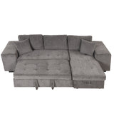 Modern L-Shape 3 Seat Reversible Sectional Couch, Pull Out Sleeper Sofa with Storage Chaise and 2 Stools for Living Room Furniture Set, Gray
