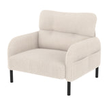 Corduroy Accent Chair, Wide Seat Single Armchair with Side Pockets, Comfortable Reading Chair for Living Room & Bedroom, Beige