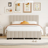 Queen Size Platform Bed, Velvet Upholstered Bed Frame with 2 Drawers and Twin XL Trundle Bed, Beige