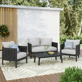 4pcs Patio Sofa Set Outdoor Conversation Chat Set Weather-resistant Garden Seating Group with Soft Cushion & Coffee Table