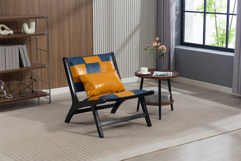 Upholstered Accent Chair Ergonomic Lounge Chair Single Sofa Chair, Blue+Yellow