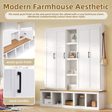 4-in-1 Hall Tree Entryway Bench Storage Bench Mudroom Coat Rack with Hooks, Storage Cabinet & Shelves, White
