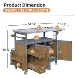 Rolling Patio BBQ Serving Cart Farmhouse Outdoor Kitchen Cart with Stainless Steel Top, Spice Rack, Towel Rack, Lockable Wheels,Gray&Brown