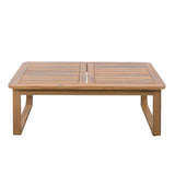 Outdoor Coffee Table, Acacia Wood Patio Table, Modern Slatted Rectangular Center Table for Deck/Garden/Poolside, Light Teak