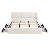 King Size Upholstered Platform Bed Frame with Storage Drawers & Headboard, Beige