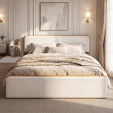 King Size Platform Bed Frame with White Upholstered Headboard & Footboard, Natural