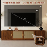 TV Stand for TVs Up to 85", Mid-Century Modern Media Console Table Entertainment Center with Rattan Doors & Adjustable Shelves, Walnut