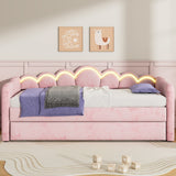 Twin XL Velvet Upholstered Daybed with Pop-Up Trundle & LED Lights