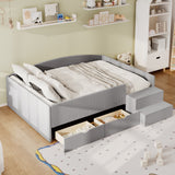 Full Size Kid Platform Bed Frame Upholstered Daybed Toddler Bed with 2 Storage Drawers, Gray