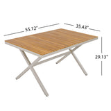 5-Piece Outdoor Dining Set, 55" Acacia Wood Dining Table+Wicker Chairs with Steel Frame & Removable Cushions
