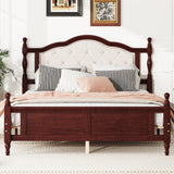 Queen Size Platform Bed Frame with Upholstered Headboard, Panel Footboard, Bed Rail Support Feet and Central Platform Support Feet