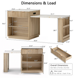 Extendable Kitchen Island Storage Dining Table with 2 Drawers, Power Outlet & Side Open Shelves, Natural